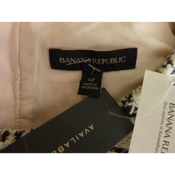 NWT Banana Republic Black White Boho Tribal Geometric Frayed Hem Dress Size 12 - Picture 6 of 7